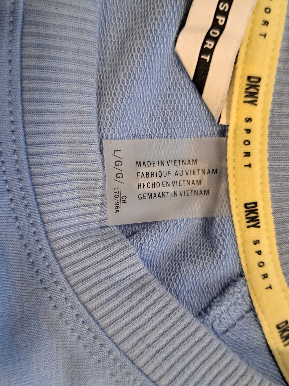 DKNY Sport Long Sleeve Crew Neck Slight Crop Solid Womens Top Light Blue Large - Picture 6 of 8